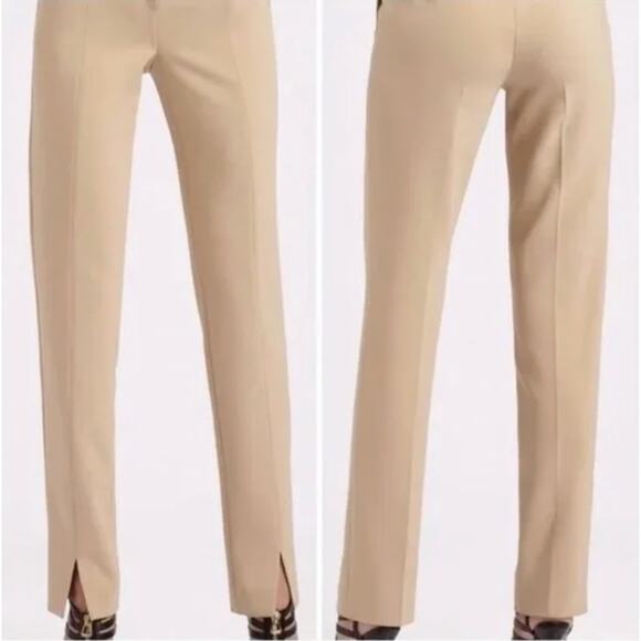 St John High Marocain Waisted Womens Front Hem Split Khaki Dress Pants - Picture 1 of 5